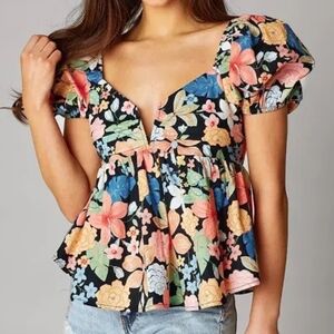 Buddy Love Floral Print Puff Sleeve Top